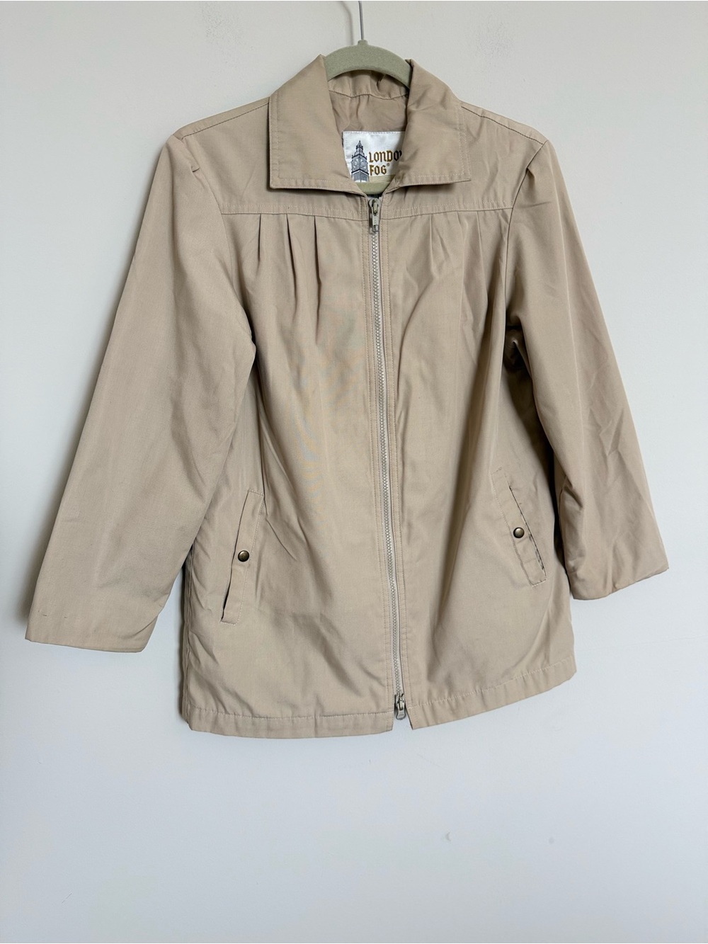 London Fog Beige Zip Utility Jacket Petite 2 Classic Lightweight Coat - Picture 4 of 10